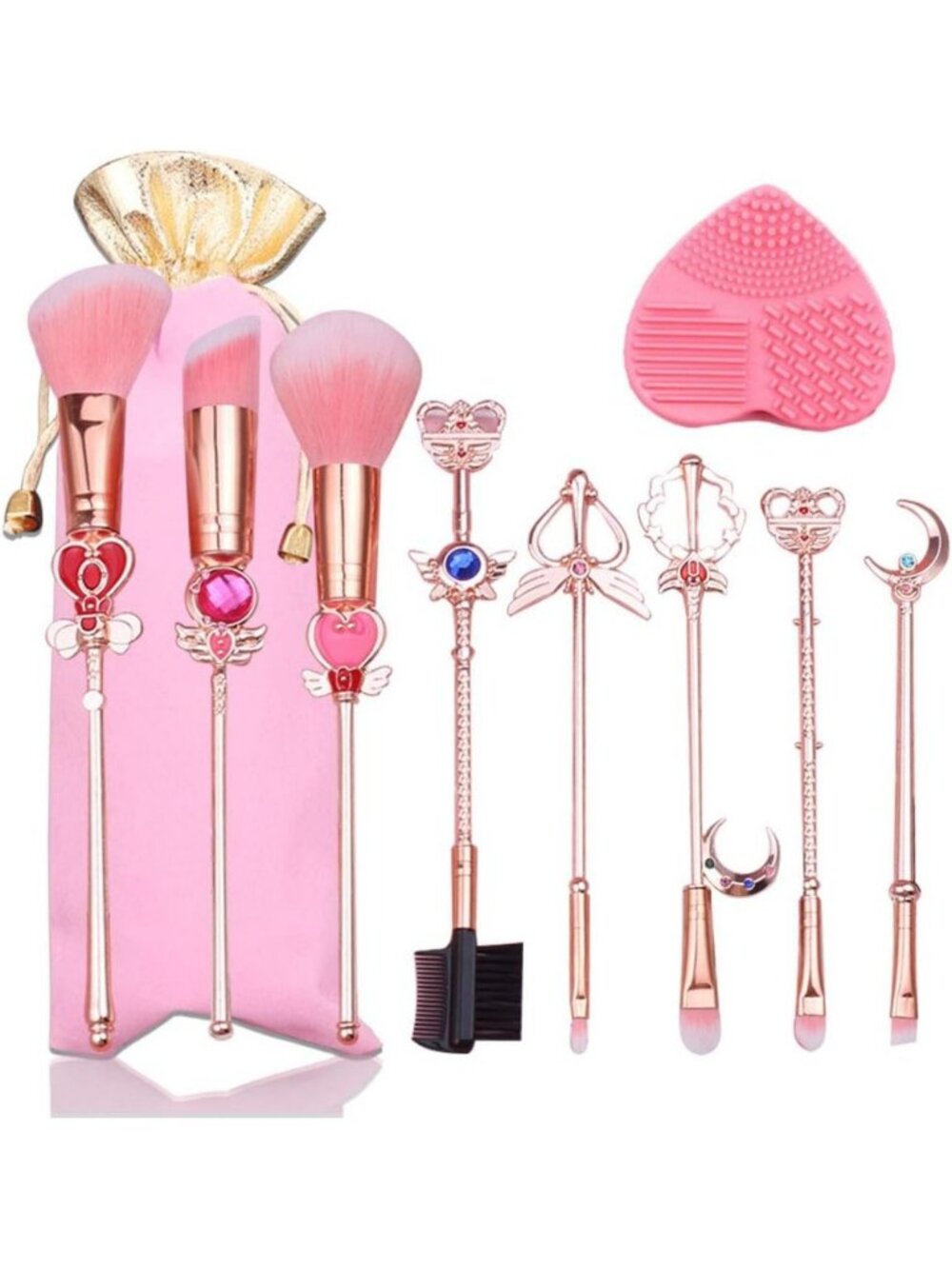 8PC Magical Girl Makeup Brush Set - Pink Eyeshadow, Eyeliner & Eyebrow Tools